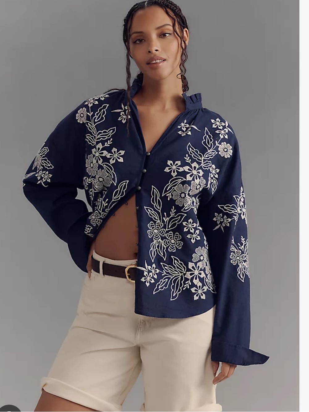 Worn once! Anthropologie The Tavi Embroidered blue/white blouse 1X